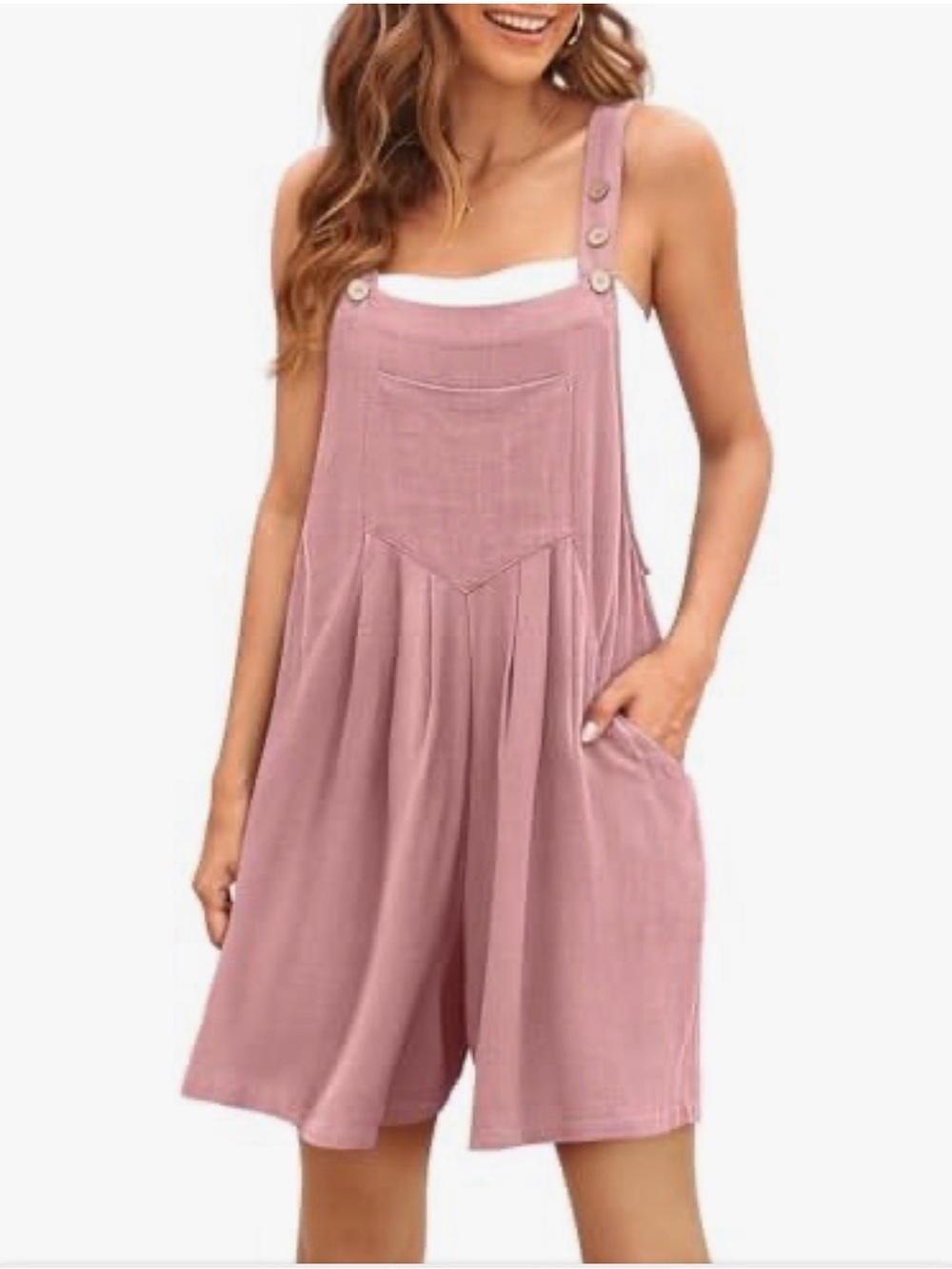 Overall Rose-Pink Button-Strap Linen Feel Romper size XL